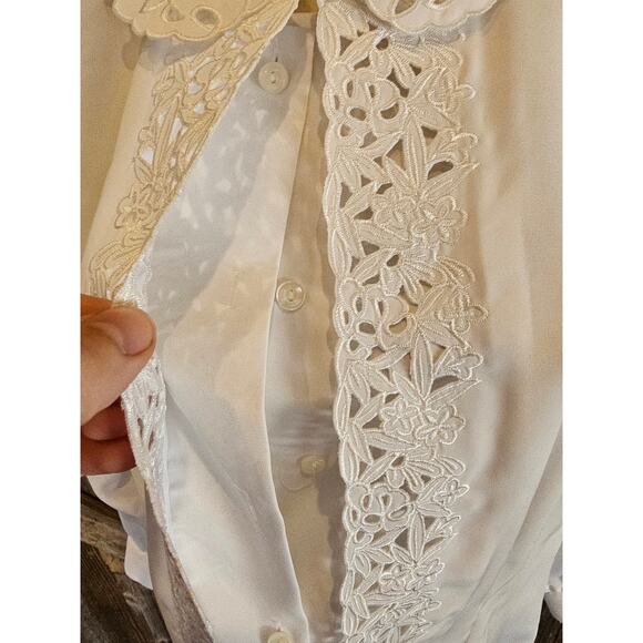 Vintage Christie & Jill 4 PETITE 4P secretary elegant white lace trim long slee - Picture 4 of 8
